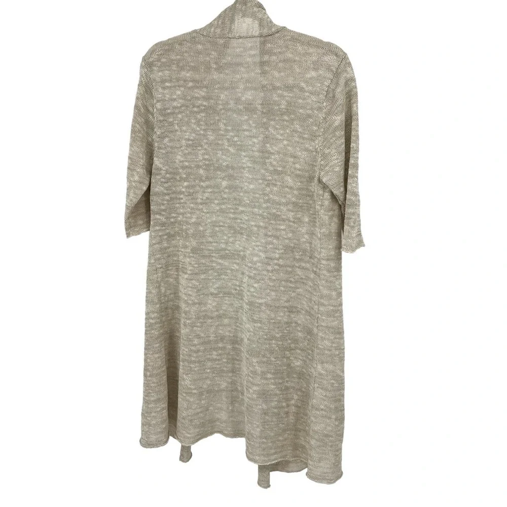 Eileen Fisher Cardigan L Beige Linen Blend Open Knit Open Duster Size Large - Picture 3 of 8
